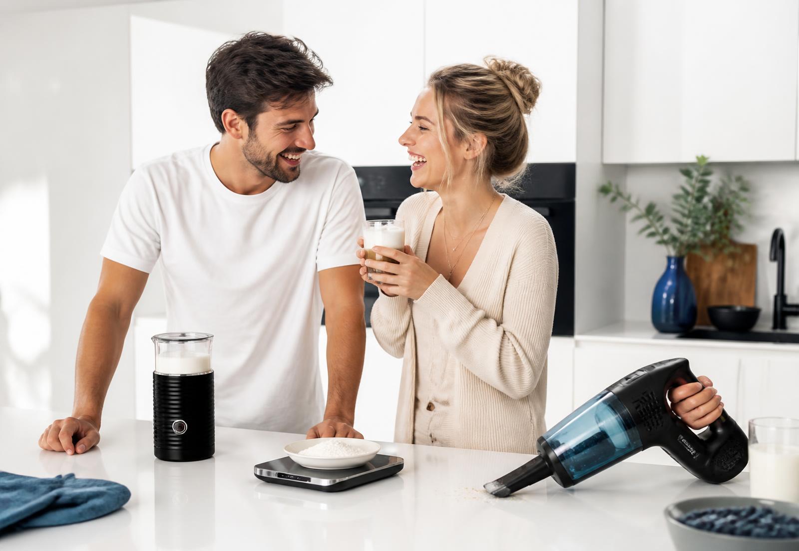 Premium kitchen gadgets styled in a bright modern kitchen